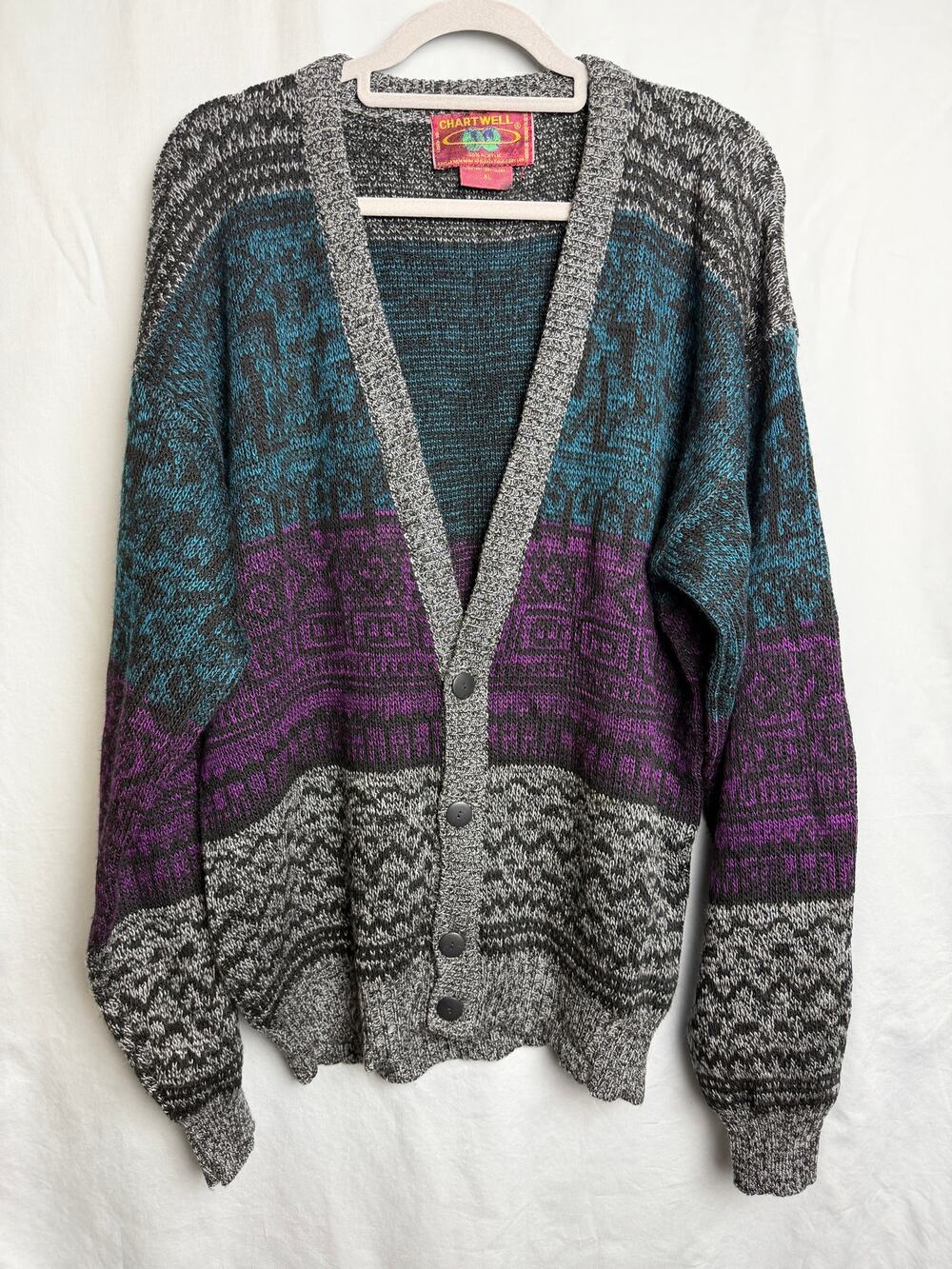 Chartwell Vintage Multicolor Knit Cardigan Sweater Men’s XL Fair Isle Button Up